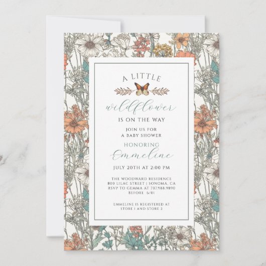 Boho Little Wildflower Meisje Baby shower Uitnodig Kaart (Voorkant)
