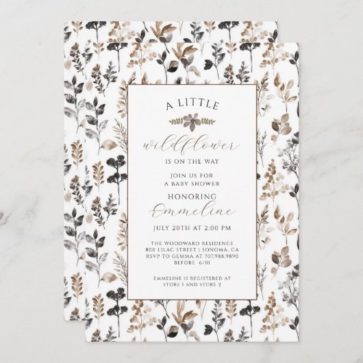 Boho Little Wildflower Meisje Baby shower Uitnodig Kaart (Voorkant / Achterkant)