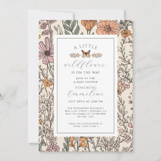 Boho Little Wildflower Meisje Baby shower Uitnodig Kaart (Voorkant)