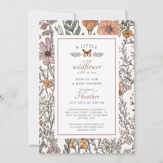 Boho Little Wildflower op de weg meisje Baby showe Kaart (Voorkant)