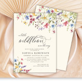 Boho Little Wildflower Script Beige Baby shower Kaart