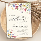 Boho Little Wildflower Script Beige Baby shower Kaart