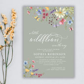 Boho Little Wildflower Script Groen Baby shower Kaart