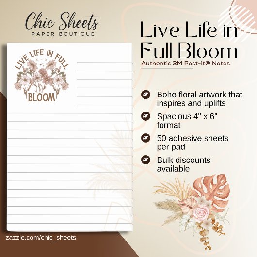 Boho Live Life in Full Bloom 3M Post-it® Notities Notes