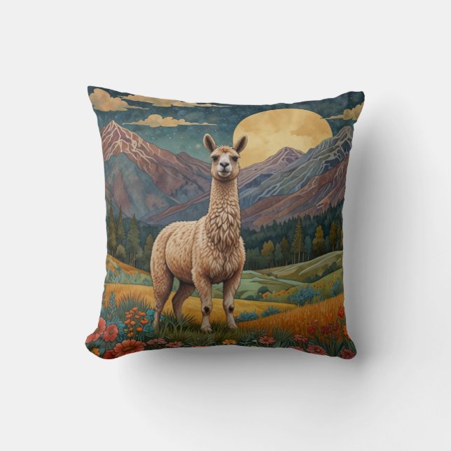  Boho Llama Alpaca  landschap Kussen (Voorkant)