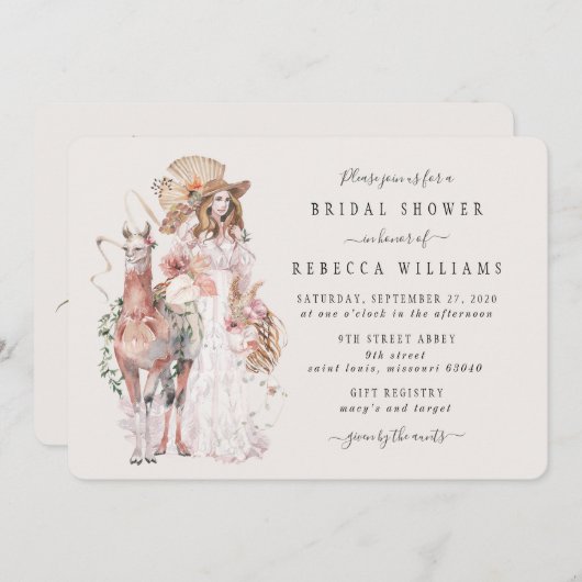 Boho Llama Bride Vrijgezellenfeest Kaart (Voorkant / Achterkant)