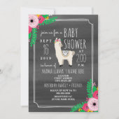 Boho Llama Dark Grey Waterverf Baby shower Invite Kaart (Voorkant)