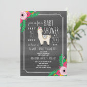 Boho Llama Dark Grey Waterverf Baby shower Invite Kaart (Staand voorkant)