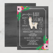 Boho Llama Dark Grey Waterverf Baby shower Invite Kaart (Voorkant / Achterkant)