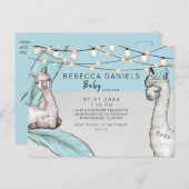 Boho Llama Feather Oh Baby Boy Shower Announge Aankondigingskaart (Voorkant / Achterkant)
