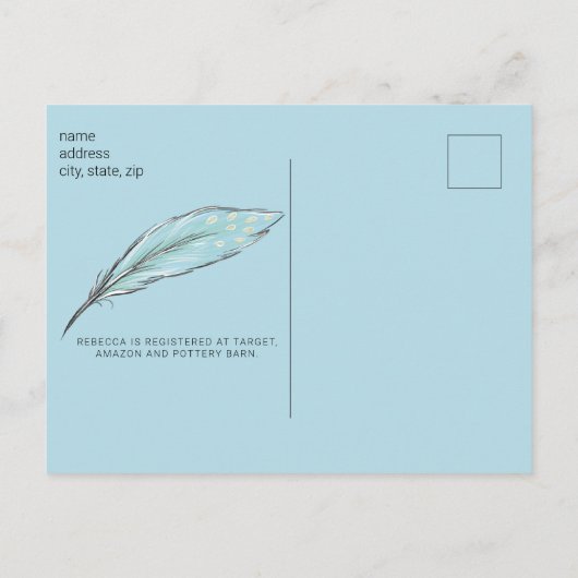 Boho Llama Feather Oh Baby Boy Shower Announge Aankondigingskaart (Achterkant)