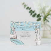 Boho Llama Feather Oh Baby Boy Shower Announge Aankondigingskaart (Staand voorkant)