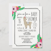 Boho Llama Floral Baby shower Uitnodigen Kaart (Voorkant)