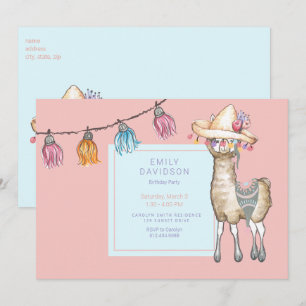 Boho Llama Girl Birthday Party Kaart
