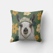 Boho Llama Green Retro Flowers Kussen (Achterkant)