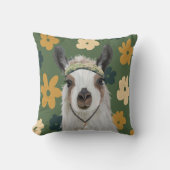 Boho Llama Green Retro Flowers Kussen (Voorkant)