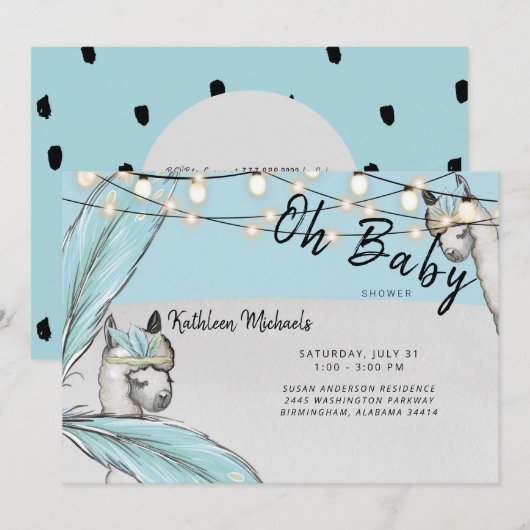 Boho Llama Mama Oh Baby Boy Shower Matte Kaart (Voorkant / Achterkant)