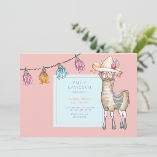 Boho Llama meisje verjaardagsfeestje Kaart (Staand voorkant)