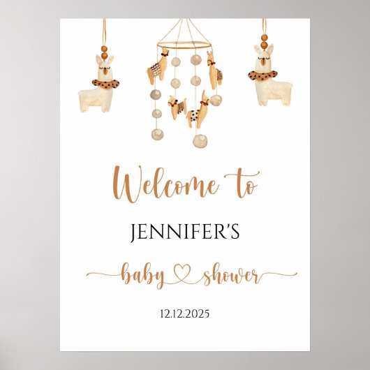 Boho Llama mobiel baby shower Welkom Poster (Voorkant)