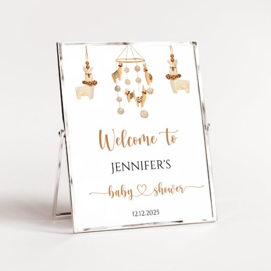 Boho Llama mobiel baby shower Welkom Poster
