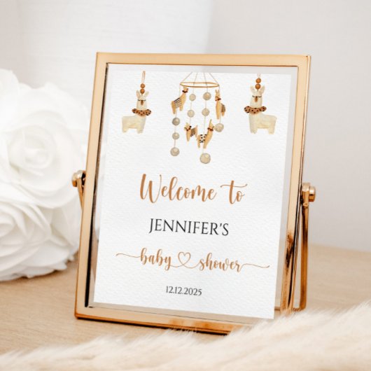 Boho Llama mobiel baby shower Welkom Poster