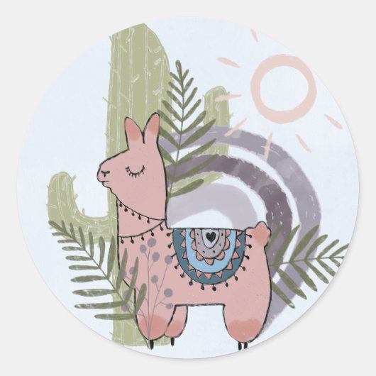 Boho Llama Ronde Sticker (Voorkant)