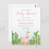 Boho Llama Roze Waterverf Baby shower per post Briefkaart (Voorkant / Achterkant)