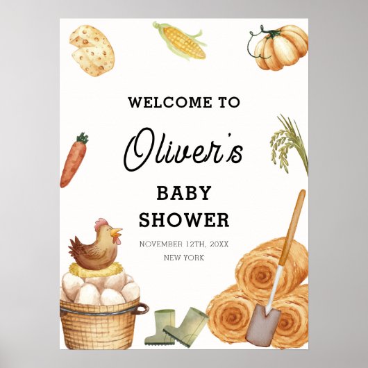 Boho Lokaal gekweekt Kip Baby shower Welkom Poster (Voorkant)