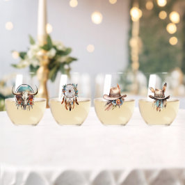 Boho Long Live Cowgirls Stemless Wine Glasses (4) Wijnglas Zonder Voet