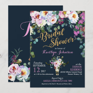 Boho Longhorn Cow Skull Floral Vrijgezellenfeest Kaart