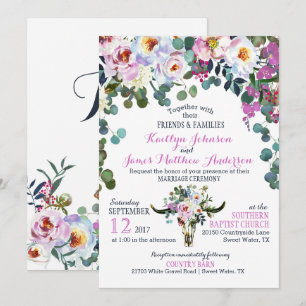 Boho Longhorn Cow Skull Floral Weddenschap Kaart