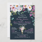 Boho Longhorn Koe Schedel Bloemen Huwelijksuitnodi Kaart (Voorkant)