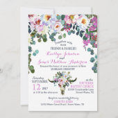 Boho Longhorn Koe Schedel Bloemen Huwelijksuitnodi Kaart (Voorkant)