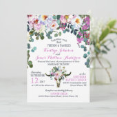 Boho Longhorn Koe Schedel Bloemen Huwelijksuitnodi Kaart (Staand voorkant)