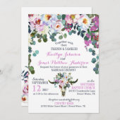 Boho Longhorn Koe Schedel Bloemen Huwelijksuitnodi Kaart (Voorkant / Achterkant)