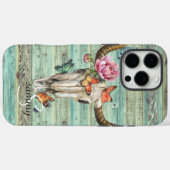 Boho Longhorn Schedel Bloemrijke Monogram Case-Mate iPhone Case (Achterkant (horizontaal))