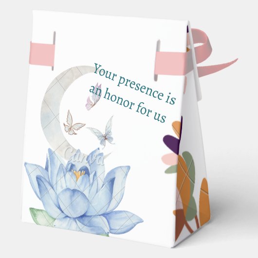 Boho Lotus & Maan Trouwgunst Doos met Lint Bedankdoosjes (Achterkant)