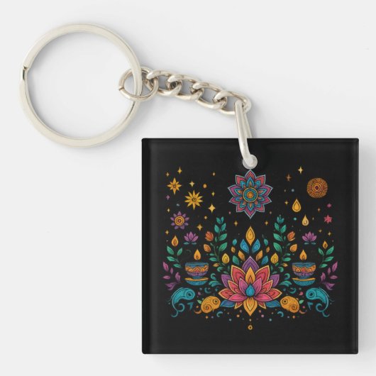 Boho Lotus Mind Meditatie Kunst Sleutelhanger (voorkant)