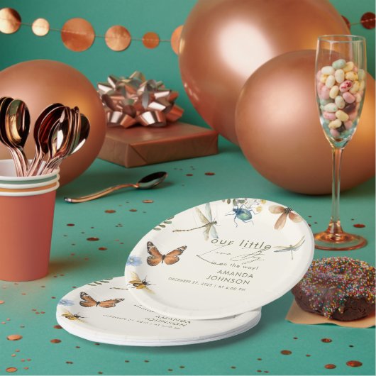 Boho Love Bug Insecten Dragonfly baby shower Papieren Bordje (Multi)
