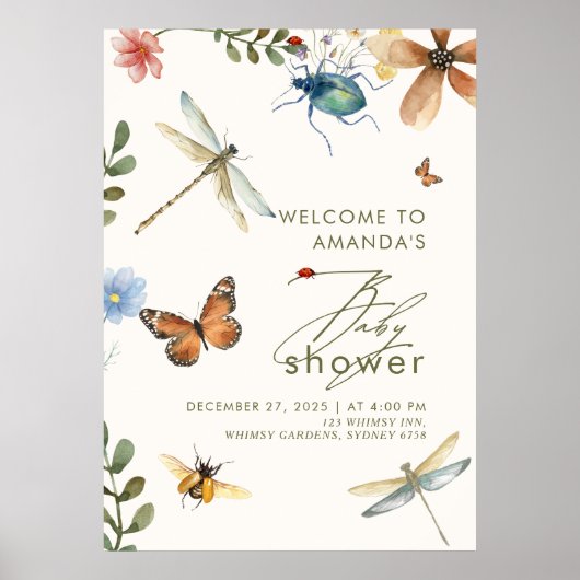 Boho Love Bug Insecten Dragonfly baby shower Poster (Voorkant)