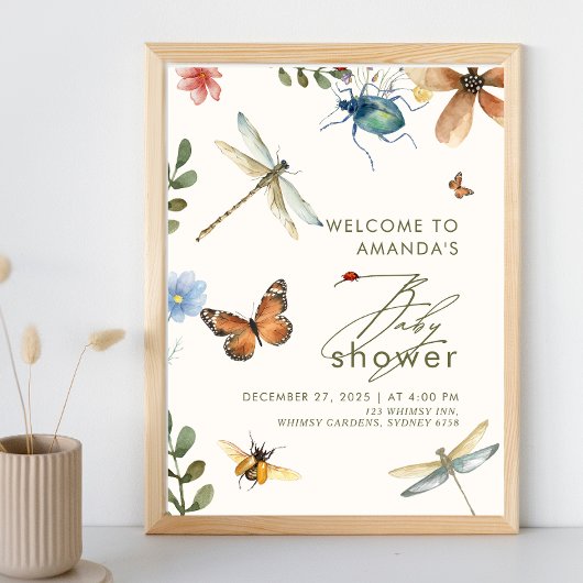 Boho Love Bug Insecten Dragonfly baby shower Poster