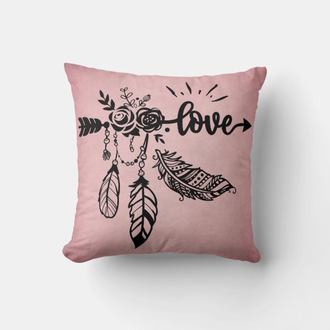 Boho Love en Feathers Home Decor Kussen (Voorkant)