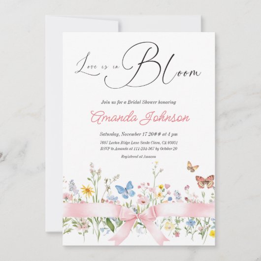 Boho Love in Bloom Pink Bow Floral Vrijgezellenfee Kaart (Voorkant)