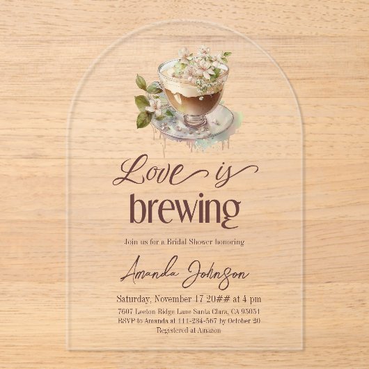 Boho Love is het brouwen van koffie Floral Vrijgez Acryl Uitnodigingen (Voorkant)