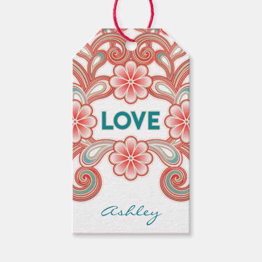Boho Love Romantic Valentijns Green and Red Cadeaulabel (Voorkant)