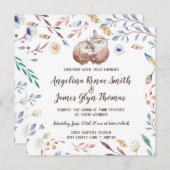 Boho Love Uilen Huwelijksuitnodiging Bloemen Kaart (Voorkant / Achterkant)