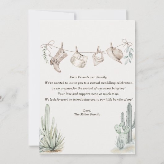 Boho Luier Party Cowboy Baby shower Kaart (Achterkant)