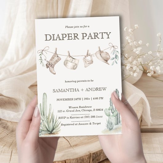 Boho Luier Party Cowboy Baby shower Kaart