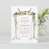 Boho Luifel Bloemrijke Elegante Chic QR Code Trouw Kaart (Staand voorkant)