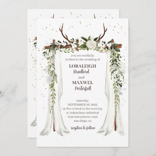 Boho luifel bruiloft uitnodiging 2025 (Voorkant / Achterkant)